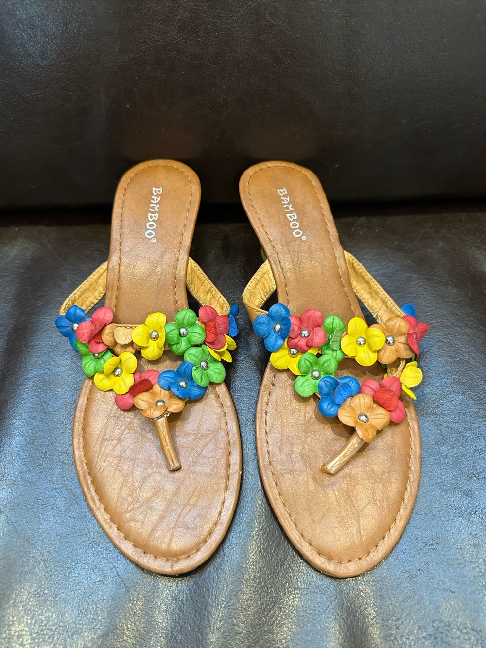 Bamboo Multicolor Floral Toe-Post Sandals - Brown US9/EU39